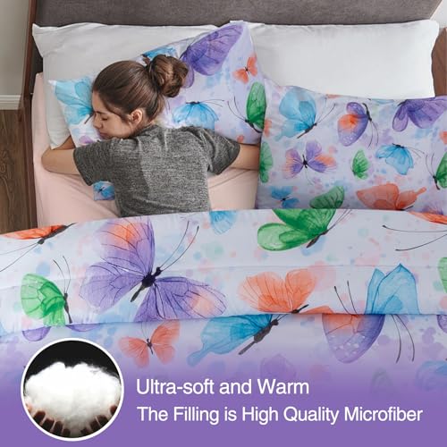 Image of A Nice Night 6pcs Bed in A Bag Watercolor Ink Wash Tie-Dye Butterfly Flying Printed, Butterflies Bedding Comforter Set, Purple Green Twin