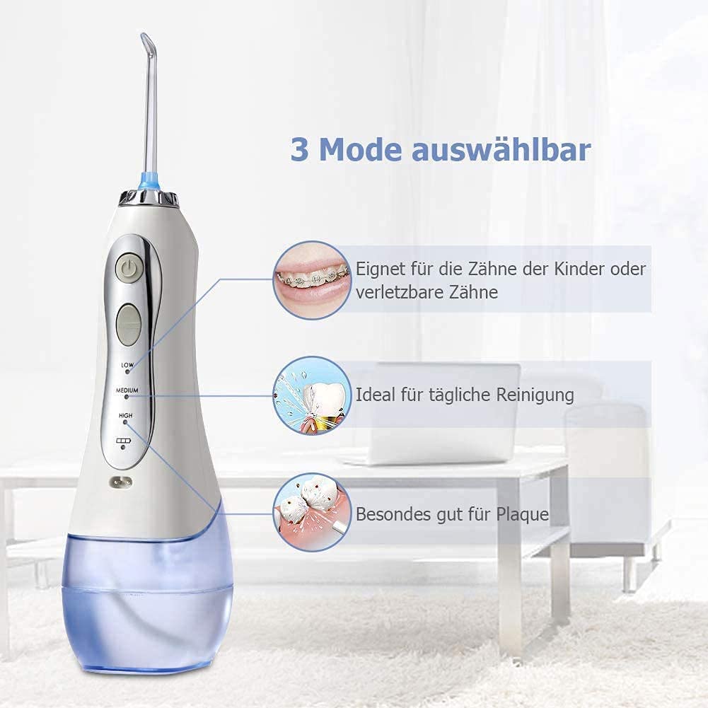 Flosser flosser Cordless USB Ricaricabile Irrigatore Orale Portatile per Viaggi e casa □ Cordless Avanzato, Bianco