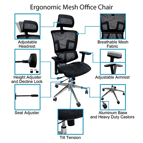 Ergomax Ergonomic Height Adjustable, Breathable Mesh Fabric, Home Office Chair, 53 In. Max, Gray #TOP4