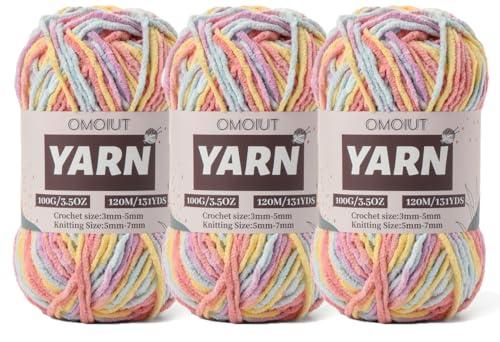 Image of 3 Packs Plush Chenille Chunky Crochet Yarn - Baby Yarn for Crocheting Soft - Velvet Yarns Knitting for Blankets Crafts - Fluffy Amigurumi Yarns 300g / 393yd (3 Macaron)