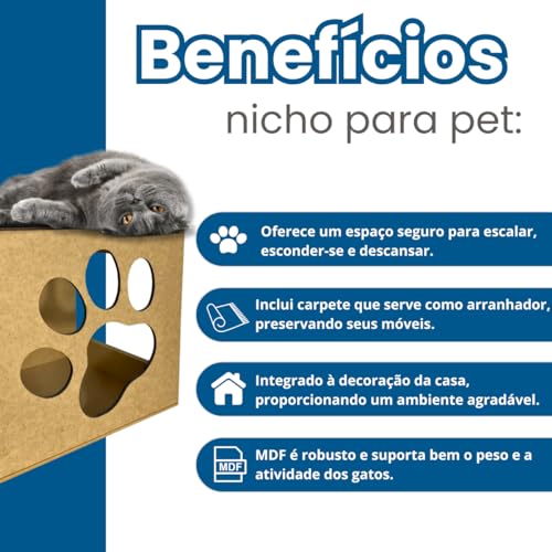 Nicho Para Gatos Toca Casa Patinha 35x33 Fixo de Parede Em Madeira 6mm
