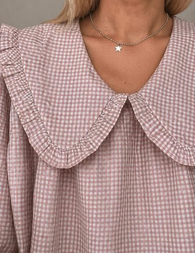 Image of Ynhonra Women's Gingham Mini Dress 3 /4 Puff Sleeve Babydoll Doll Collar