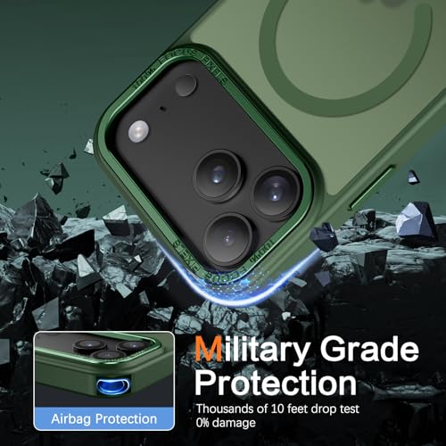 Image of YINLAI for iPhone 17 Pro Case 6.3-inch,Magnetic Compatible with MagSafe, Slim Matte Anti-Fingerprint, Shockproof Full Body Military Grade Protection for iPhone 17 Pro Cover, Green