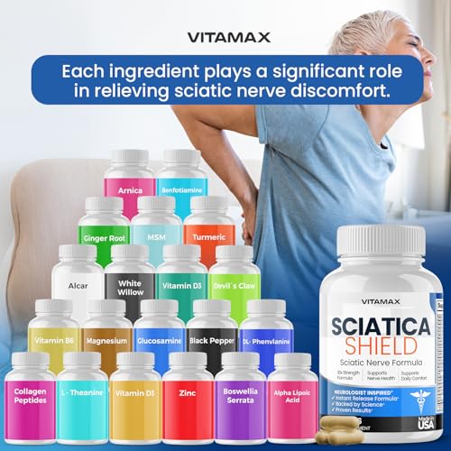 Sciatic Nerve Health Support Supplement – 10x Formula Alpha Lipoic Acid Folic Acid, Turmeric, Glucosamine, MSM, Vitamin B Complex - Made in USA – 60ct