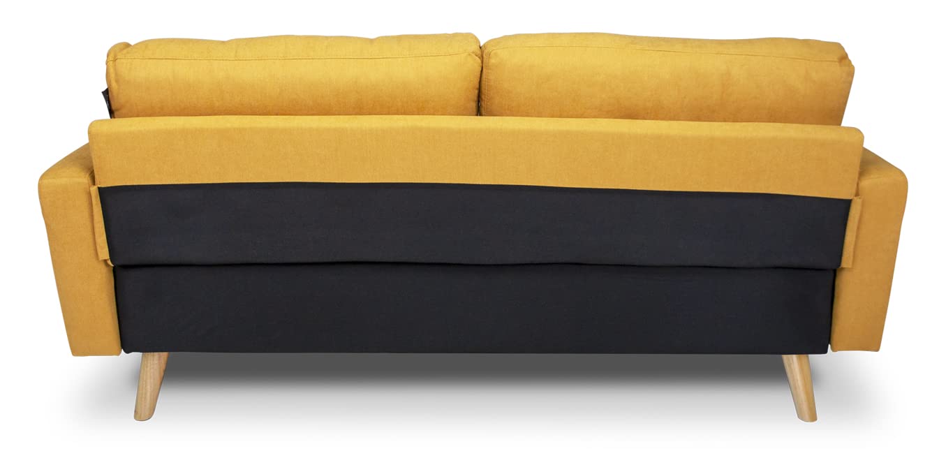 SAMIRA Divano 3 posti in tessuto vellutato giallo piedi in legno mod. Cloe