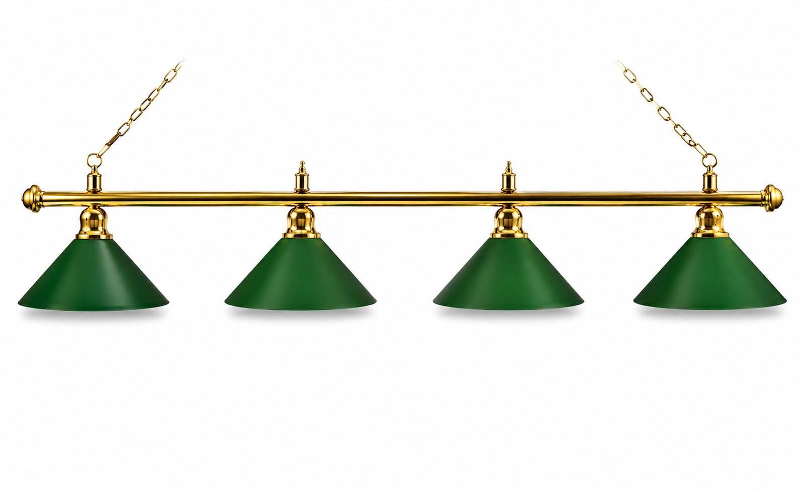 John West Billardlampe London, Messing/Grün, 4 Schirme, 180 cm | Billardtisch Lampe für 9ft Tische, E27 Beleuchtung