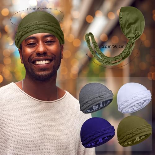 Image of 4 Pcs Satin Lined Turban Head Wraps for Men, Turban Head Scarf for Hair