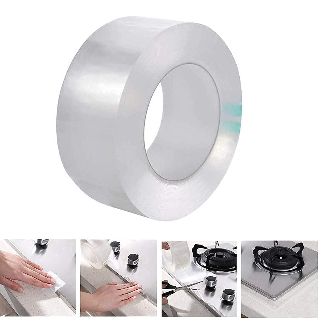 Gnanex Sink Kitchen Waterproof Transparent Tape Self-adhesive Tape Glue Bathroom Home Wall Corner Line Single Side Stickers Self-adhesive Pool Water Seal sink tape (3.5cm x 3 meter) 1
