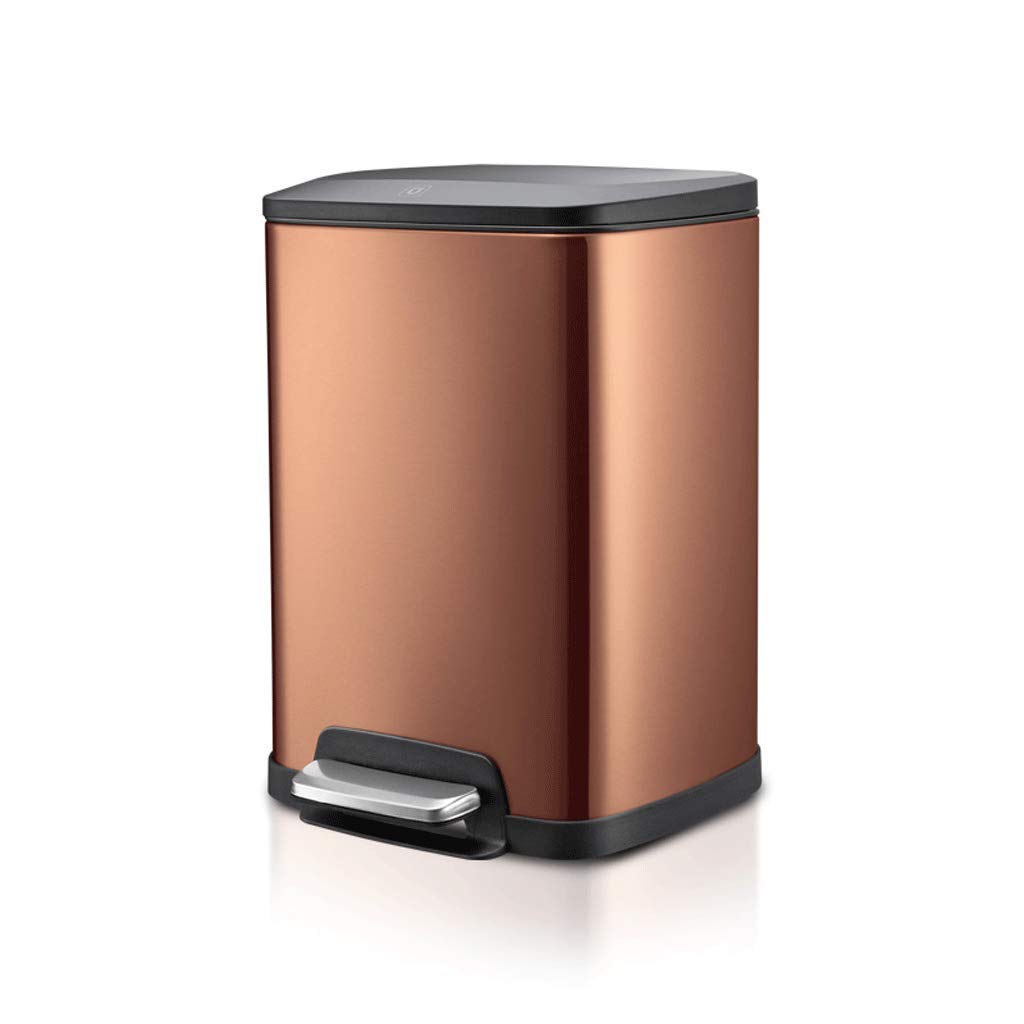 Kitchen Bins Stainless Steel Trash Can Home European Living Room Bedroom Bathroom Pedal Type Covered Square Tube WHLONG (color : Orange)