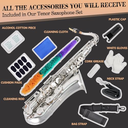 eastrock nickel tenor saxophone b flat tenor sax professional tenor saxophone for beginners students kids and musicians with carrying casemouthpiecereedscushion padscleaning kitneck strap