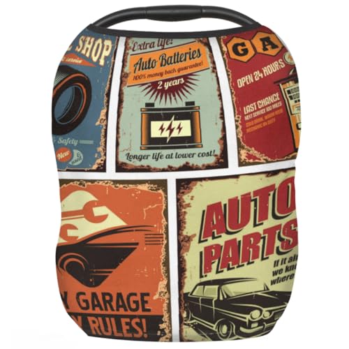 Vintage Car Theme Baby Car Seat Cover for Baby Boys and Girls Breathable Lightweight Carseat Cover Baby Carrier Cover Soft Flexible for Girls Boys