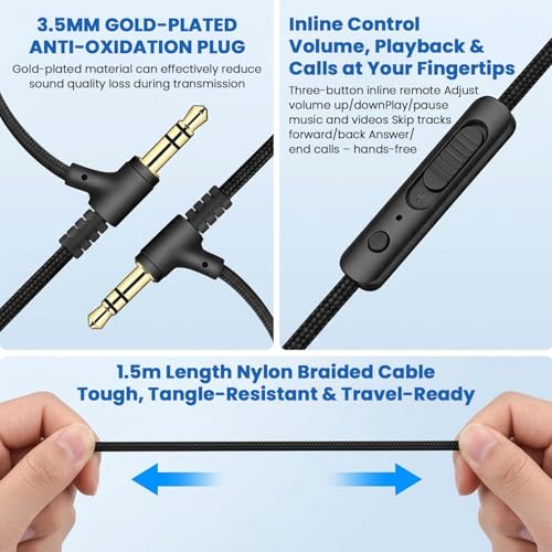 Image of ZORBES Type C to 3.5MM Audio Cable with Mic & Inline Control, 1.5M Nylon Braided 3.5MM Jack to Type C, Volume & Playback Button, Clear Voice Call & Gaming Chat, Compatible with Phone, Tablet & Laptop