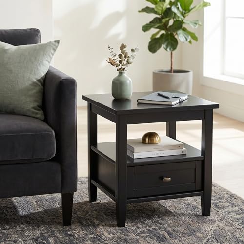 SIMPLIHOME Warm Shaker End Table - 20" Wide x 20" High Solid Wood Side Table in Black, Transitional Accent Table for Living Room or Bedroom with Drawer, Open Shelf and Square Tapered Legs by SIMPLIHOME - Image 2