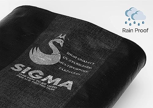 Image of SIGMA (LABLE) 30FT X 18FT 230 GSM Waterproof Tarpaulin Heavy Duty HDPE Sheet Super Strong Tadpatri 250 Micron UV Treated Rain, Roof, Shed Protection Multipurpose Cover, Black (Eyelets Every 3ft)