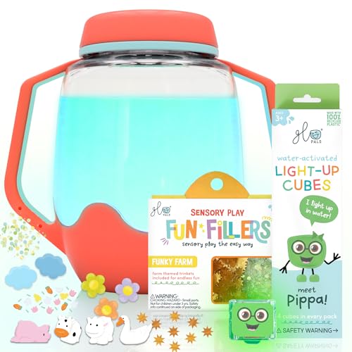 Image of Glo Pals Sensory Play Pack Bundle with Sensory Play Jar, Light-Up Cubes, & Fun Fillers (Barnyard Blast)
