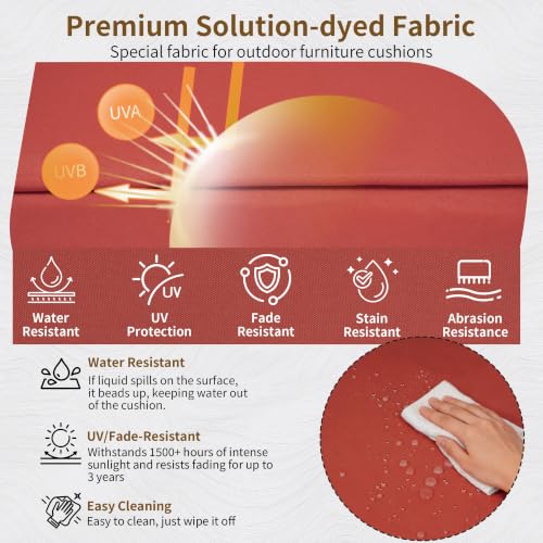 Image of 24x24 Outdoor Chair Cushions Set of 4, Waterproof Deep Seat Cushions for Patio Furniture with Removable Cover, Fade Resistant 4'' Outdoor Seat Cushion w /Ties&Handle for Sofa Loveseat,Brick Red