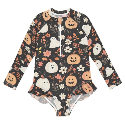 Halloween Pumpkin Ghost One Piece Swimsuits for Girs Rashguard Swimwear with Zipper 3T 202b8225