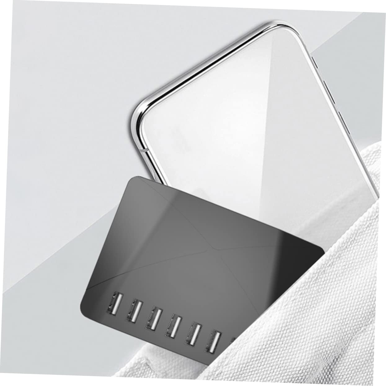 Caricatore Multi Porta USB Portatile 40w per Telefono e Diffusori | Riconoscimento Automatico, Design Salvaspazio, Abs Nero, per Comodino e Zona Tv