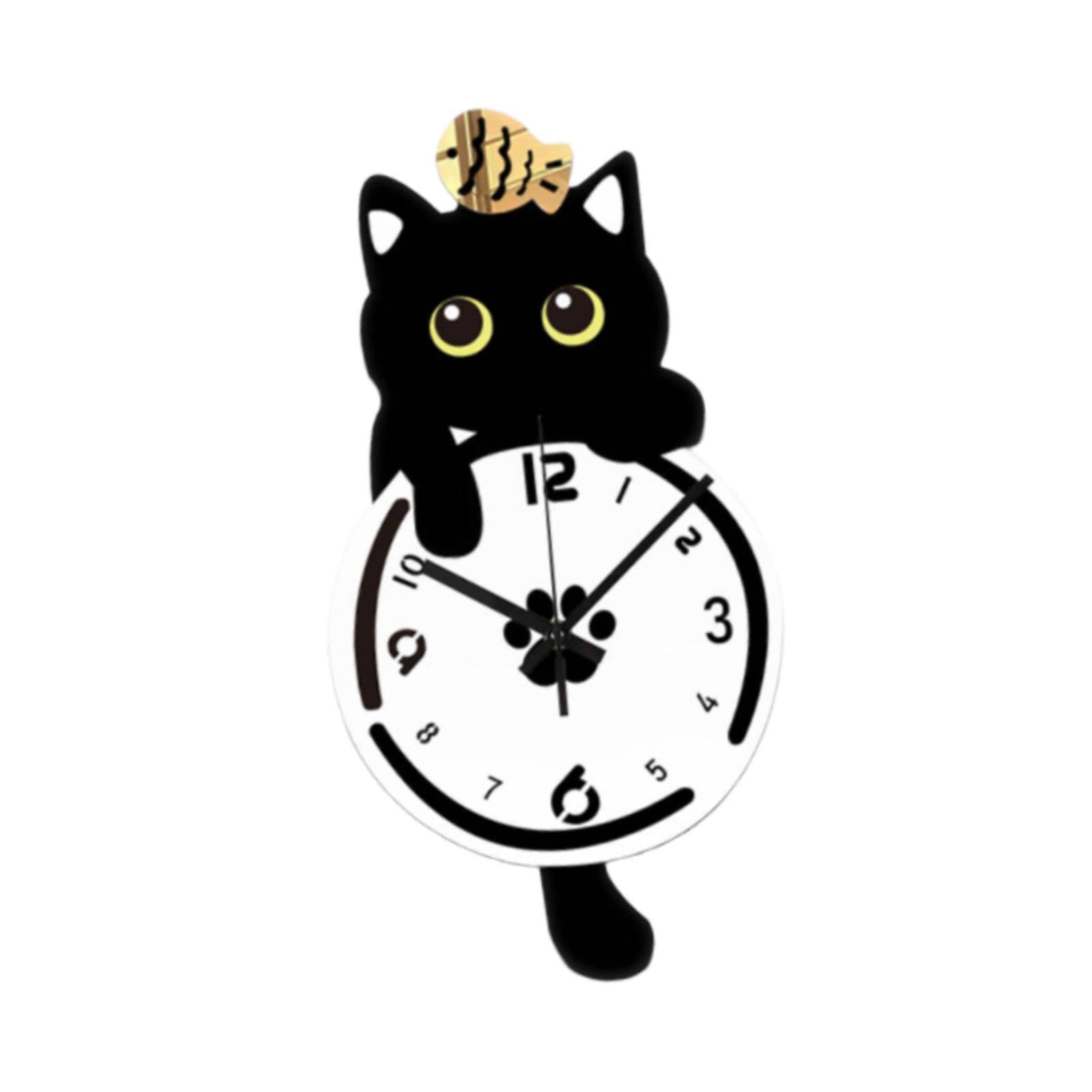 Horloge murale chat grands chiffres pour lecture facile de l'heure