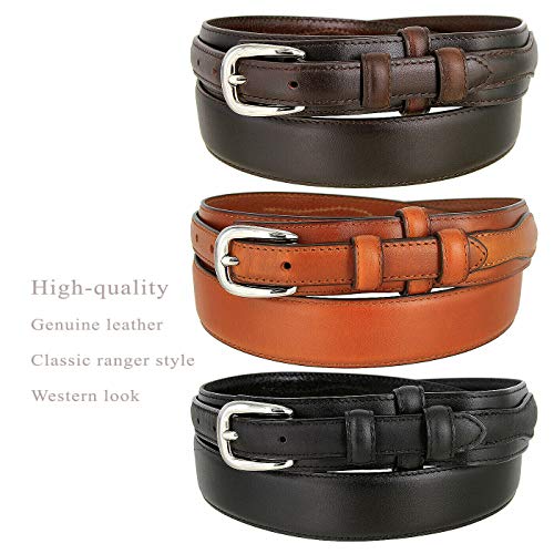 Men's Belt Oil-Tanned Genuine Leather Ranger Belt 1-3/8" Wide (Brown, 36) #TOP3