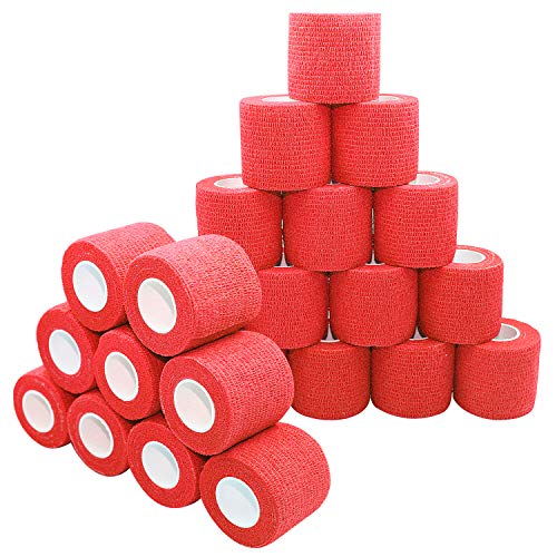 COMOmed Self Adherent Cohesive Bandage 2x5 Yards First Aid Bandages Stretch Sport Athletic Wrap Vet Tape for Wrist Ankle Sprain and Swelling,Red(24 Rolls)