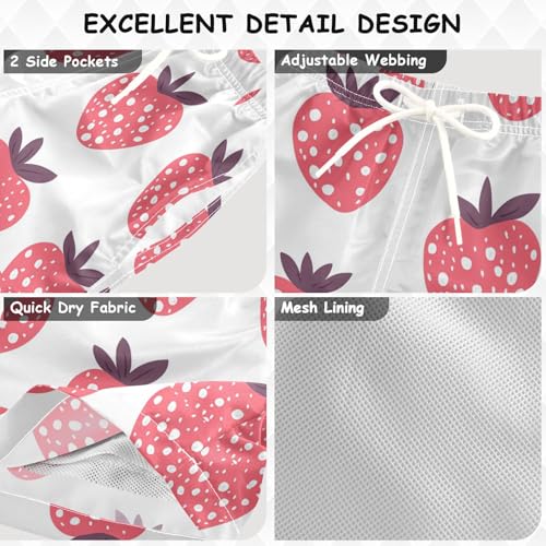 Pigsaly Boys' Swim Board Shorts Pink Strawberry Simpl Lines Boy's Swim Trunks Kids Swimwear 5T3