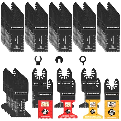 55 PCS Multitool Blades Professional Universal Titanium Oscillating Tool Blade for Metal Wood Plastic Japanese Teeth Fast Cutting Oscillating Saw Blades Fit Dewalt Milwaukee Ryobi Rockwell Fein
