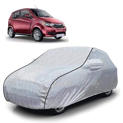 Image of Sulfar 100% Waterproof Car Body Cover Compatible with Mirror for Mahindra e2o (Triple Stitched, Full Bottom Elastic, Magic Silver with Black Piping)