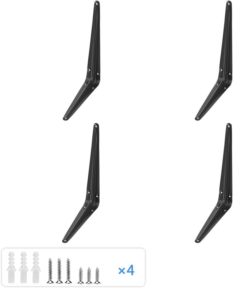 Black Shelf Bracket 8" x 10", Wall Mounted Shelf Supports 10 Inch, 4 Pack, SBB81004