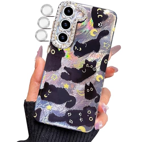 Coque Samsung S23 chat noir et argenté en TPU souple antichoc pour femme