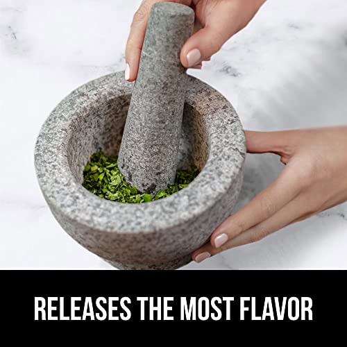 Gorilla Grip Heavy Duty, Unpolished Granite Mortar And Pestle Set, Stone Grinder Bowl For Guacamole, Salsa, Herb Crusher, Grind And Crush Spices And Nuts To Release Flavor, Holds 1.5 Cup, Gray #TOP6