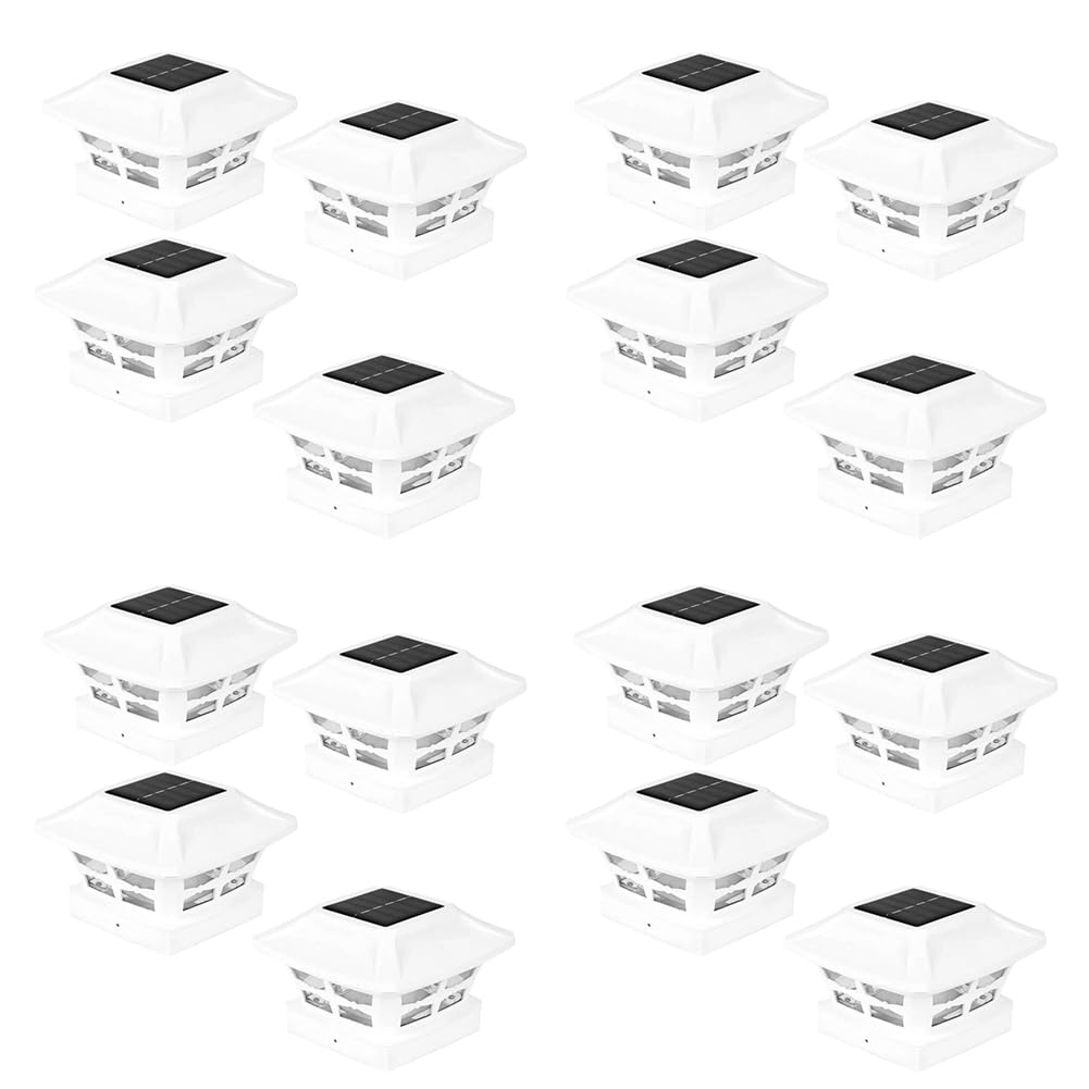 Hndhbfgrt 4X Solar Post Cap Lights 2 Lighting Modes LED Deck Fence Cap Lights for Wooden Posts Garden Decoration Warm White