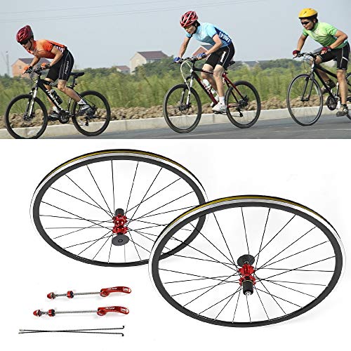 700c Bicycle Wheel Road Bike Wheelset, Aluminum Alloy Bicycle Bike Wheel Set for 7/8/9/10/11 Speed Freewheel Set Brake Support C/V