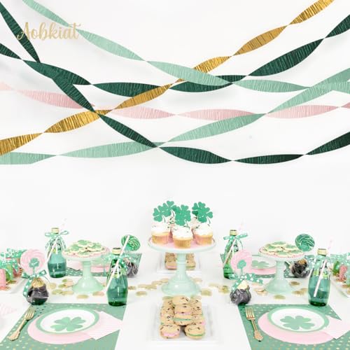 Image of AOBKIAT Wedding Sage Pink Gold Crepe Paper,8PCS Streamers Party Decorations | for Wedding,Rustic Bachelorette,Birthday,Bridal /Baby Shower,Anniversary Party Backdrop