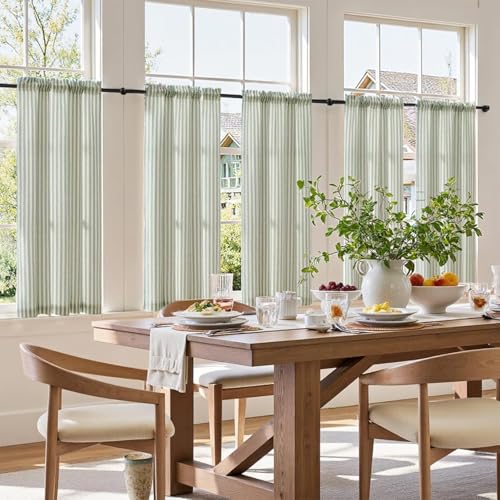 Rideau cuisine court effet lin de qualité supérieure beige et vert - 5
