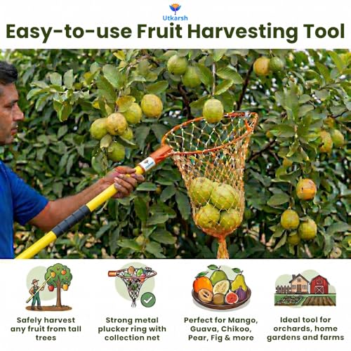 Image of Utkarsh Multipurpose Fruit Plucker (Shock Proof) with Nylon Net, Coconut Plucker & FRP Extendable Telescopic Pole, Expandable up to 12 Ft | Mango Fruit Picker, Fruit Harvester | Set of 1 PC