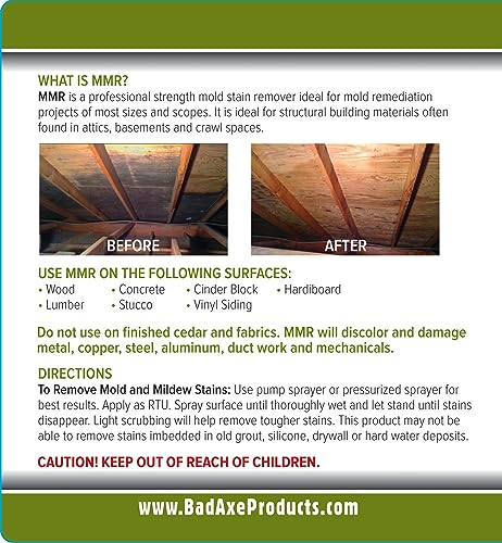 bad axe mmr instant mold stain and mildew stain remover - professional strength contractor grade cleaning solution professional quality formula odor removal 1 gallon 1