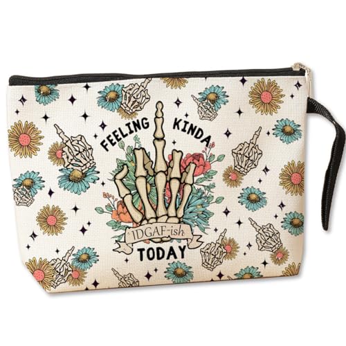 Jztco Skeleton Funny Makeup Bag Skull Gifts for Women Female Her Mom Wife Best Friend Daughter Aunt Niece Humor Sarcastic Toiletry Bag Mothers Day Graduation Birthday Gifts Floral Cosmetic Bag