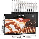 ARTEZA Alcohol Markers – Set of 36 Portrait & Skin Tone EverBlend Dual Tip Markers with Fine and Chisel Nibs and Organizer Box for Drawing