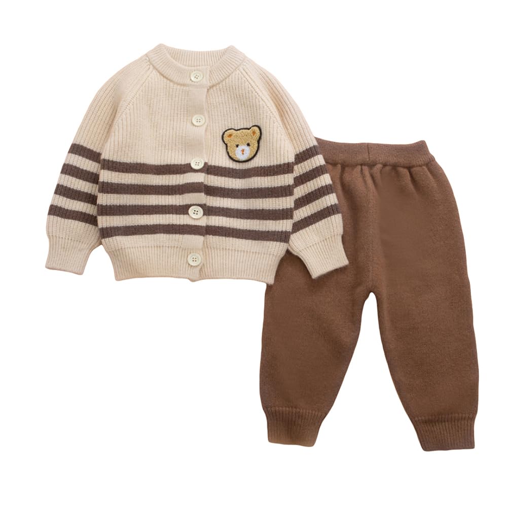 Boys Beige Full Sleeves 2-Pc Teddy Applique Sweater & Pants-image-1