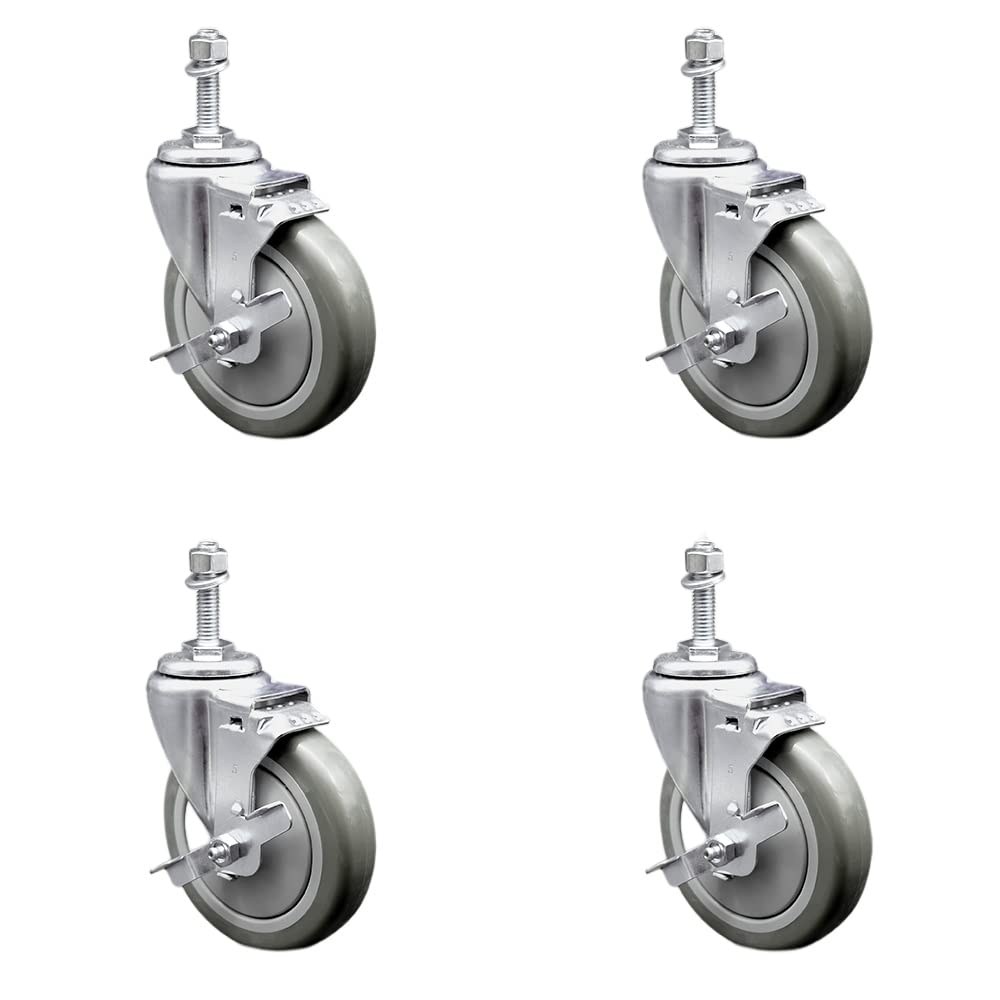 Stainless Steel Polyurethane Swivel Threaded Stem Caster Set of 4 w/5