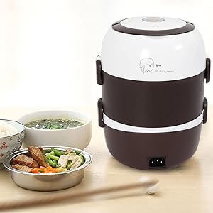 Portable 3 Layers 2L Electric Lunch Box Steamer Pot Rice Cooker Stainless Steel