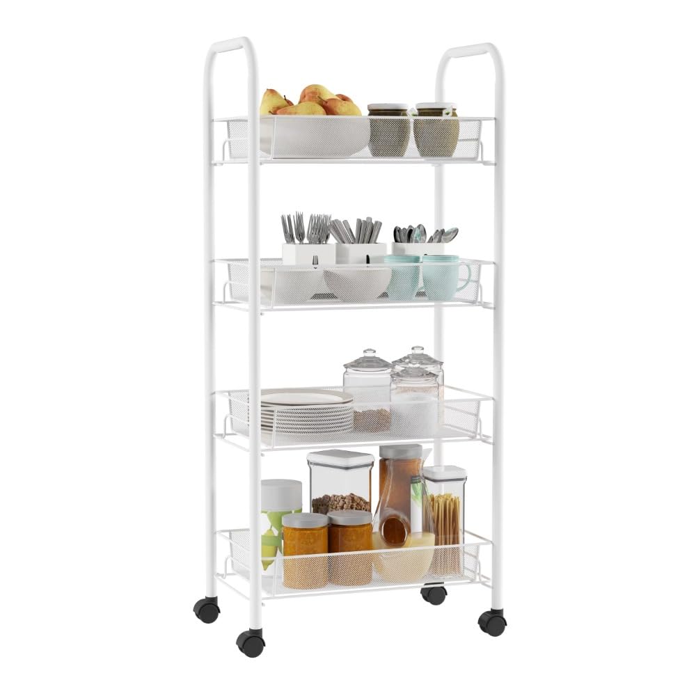 Carrelli di servizio Carrello con ruote stretto a 4 livelli for riporre oggetti in casa e in ufficio (bianco) di servizio vassoio rimovibile da bar cucina rotelle Organizzazione