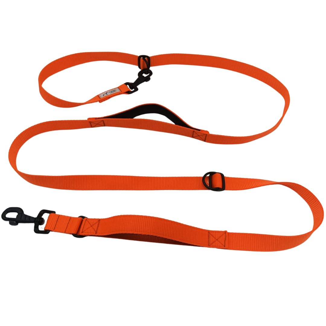 EGV - Correa multiposicion perro con doble asa de neopreno. Correa perro manos libres para usar como correa perro para correr - Correa perro larga de 2,50 metros de longitud. (Naranja)