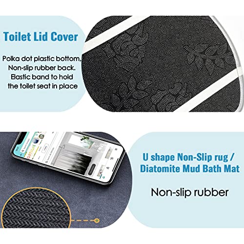 ORTIGIA Misty Forest Badezimmer-Sets mit rutschfestem Teppich, WC-Deckelbezug und Badematte, blauer Baum… – Bild 6