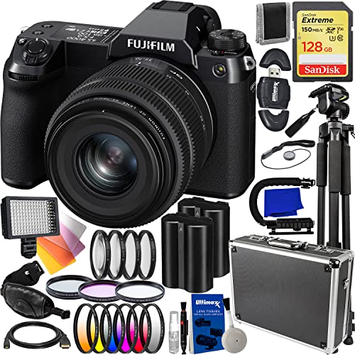 FUJIFILM GFX 50S II Medium Format Mirrorless Camera with 35-70mm Lens Kit + SanDisk 128GB Extreme SDXC, 2x Spare Batteries, Aluminum Hard Case, Filter Kits, 160 LED Video Light &Much More(39pc Bundle)