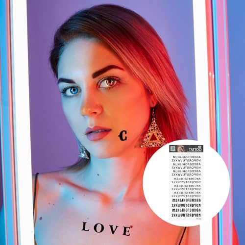 20 Blatt Temporäre Tattoo Buchstaben, Realistische Selbstklebende Fake Tattoos 5 Verschiedene Buchstabenstile Personalisierte Tattoos DIY Namenstattoo, Schwarz Buchstaben Tattoo Aufkleber für Finger