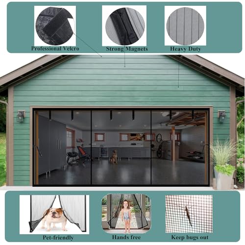 Image of Magnetic Garage Door Screen, Black, 19x9ft for 2 3 Car