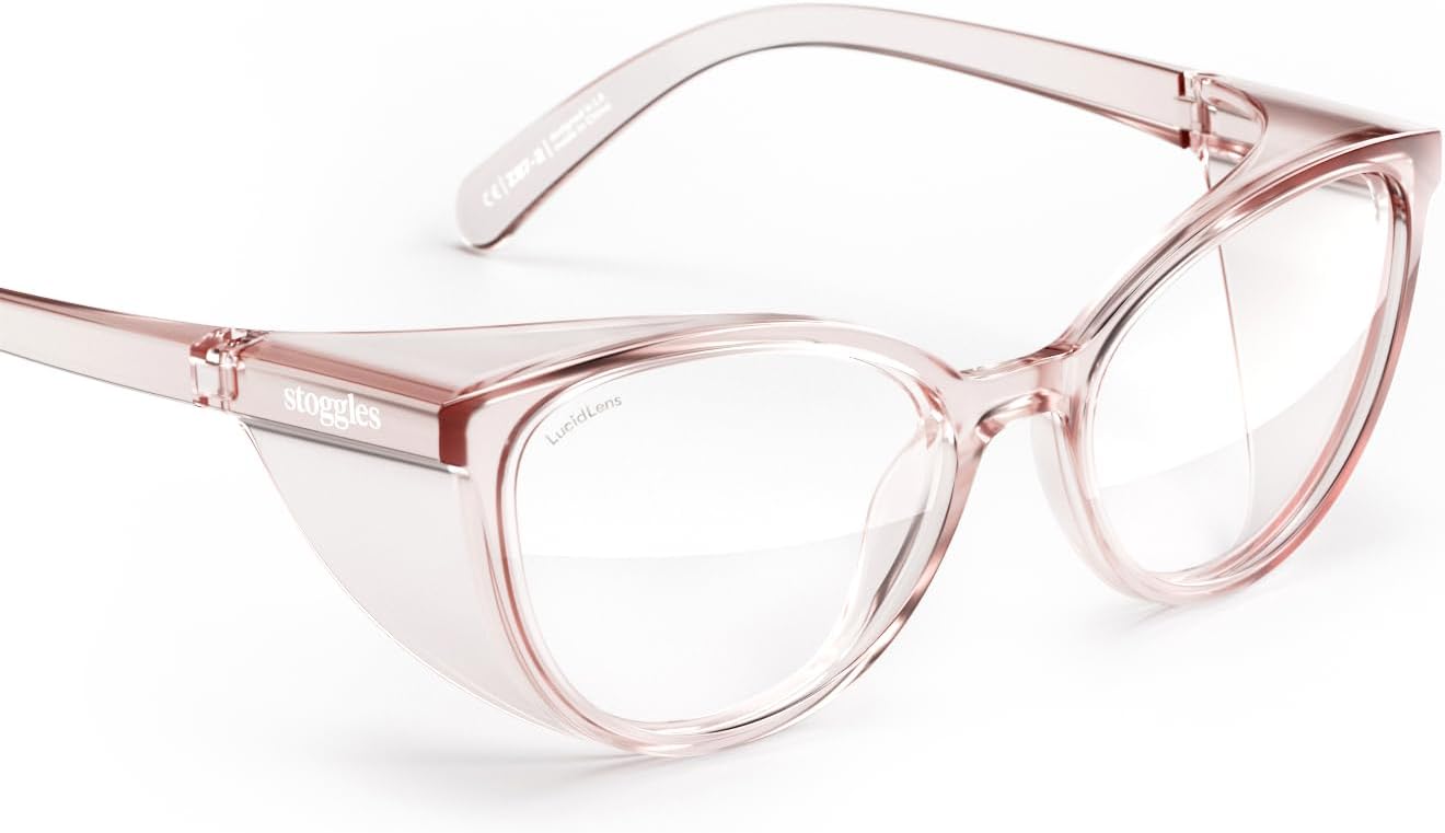 Stoggles Cat Eye Z87.1 Certified Safety Glasses, Blue-Light, UV Blocking Lens, Top & Side Shield, Anti-Fog, Stylish Eyewear Cedar