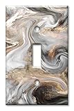 Art Plates - Single Gang Toggle Switch/Wall Plate - Grey and Brown Swirl Marble/Granite Print